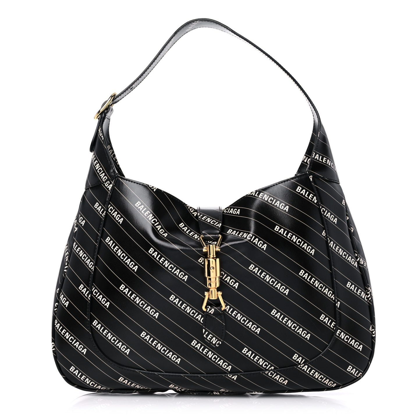 Black and white Gucci x Balenciaga Calfskin Logo Print Medium Jackie 1961 Hobo bag