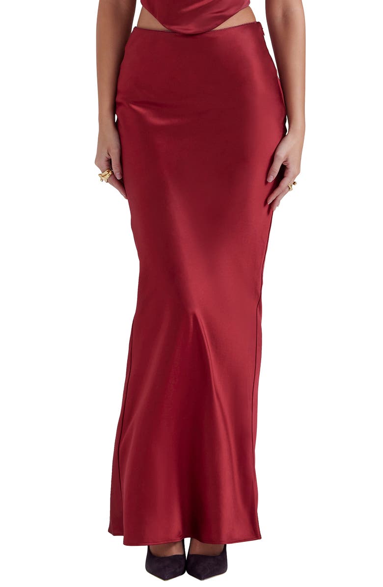 Burgundy House of CB Sydel Bias Cut Satin Maxi Skirt 
