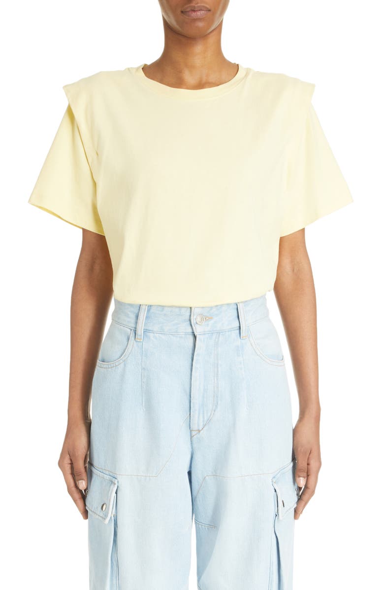 Light yellow Isabel Marant Zelitos Short Sleeve Cotton T-Shirt 