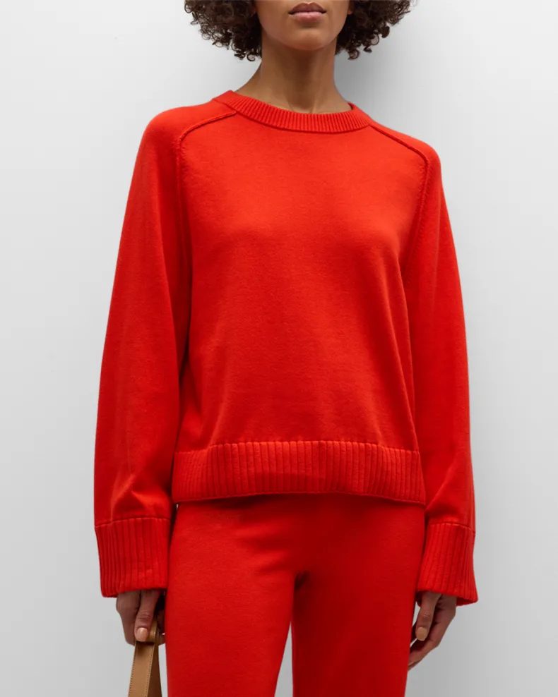 Red Simkhai Cashmere Cotton Raglan Crewneck Sweater 