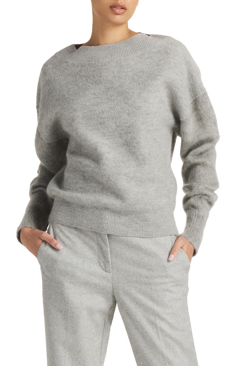 Grey St John Collection Brushed Wool & Mohair Blend Sweater 