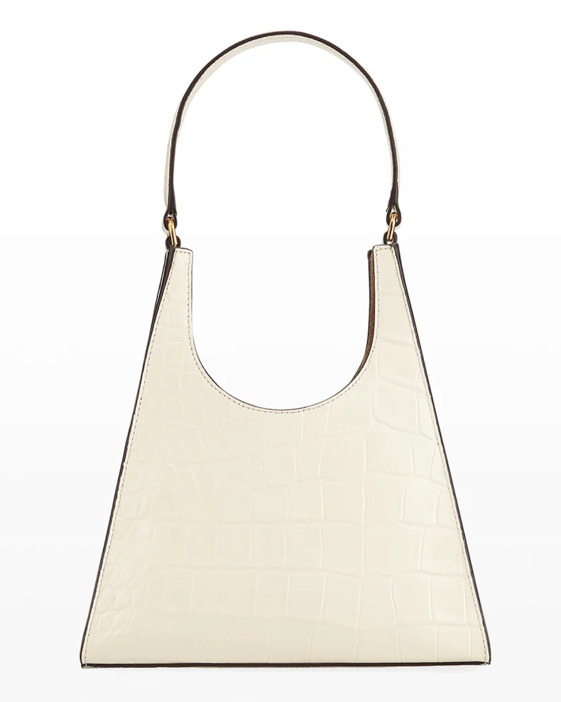 White Staud Rey Croc-Embossed Hobo Bag 