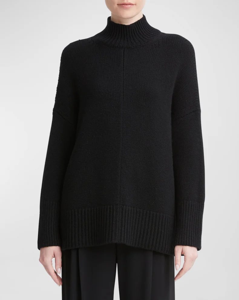 Black Vince Wool-Cashmere Trapeze Turtleneck Sweater 