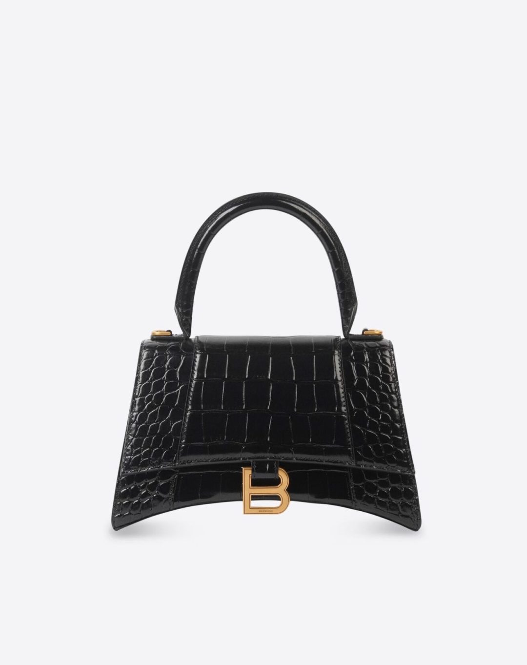 Small black Balenciaga Hourglass bag with croc effect