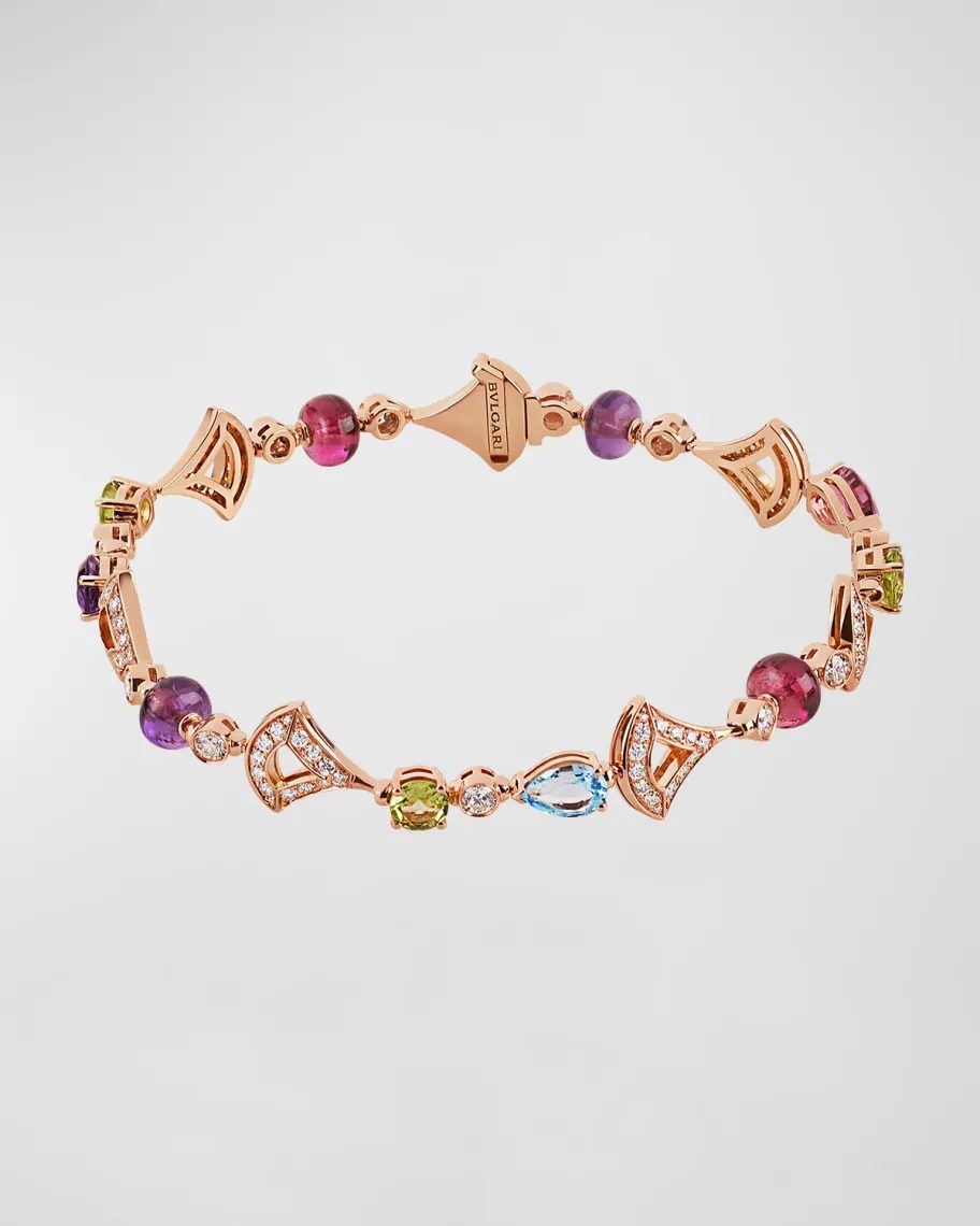 Rose gold, pink, green, purple, and blue Bvlgari Diva's Dream Small Rose Gold Mother-of-Pearl and Multi-Stone Bracelet 