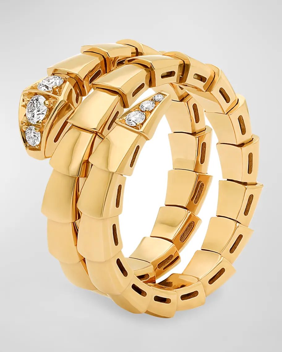 Bvlgari Serpenti Viper 2-Coil Ring in 18k Yellow Gold and Diamonds