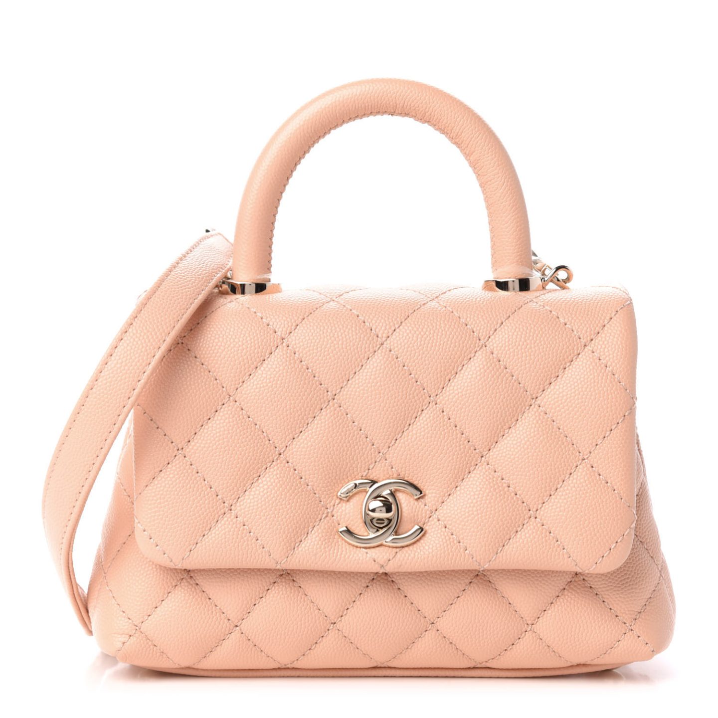 Pale pink Chanel Caviar Quilted Extra Mini Coco Handle Flap 