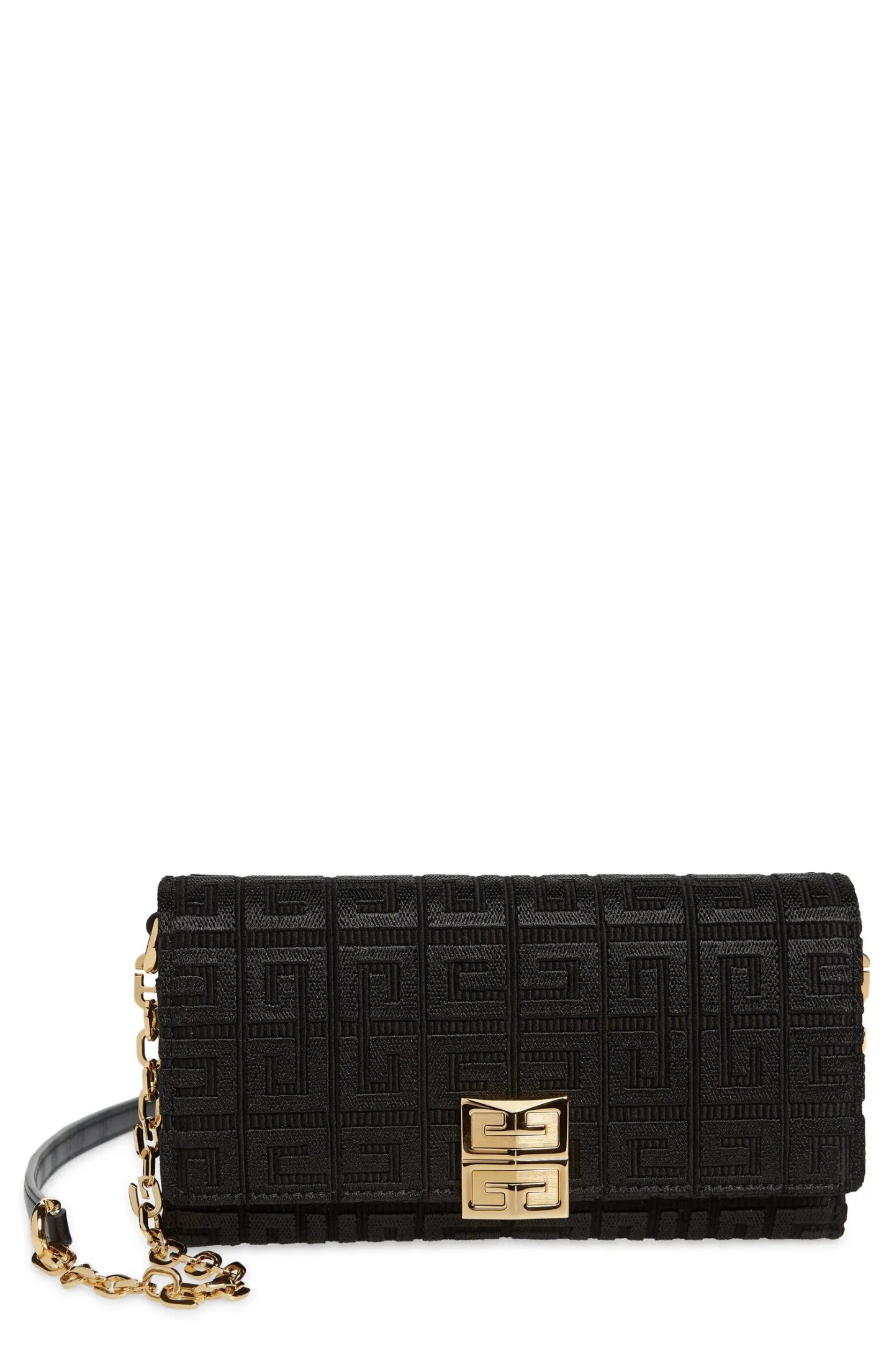 Black Givenchy 4G Embroidered Canvas Wallet on a Chain 