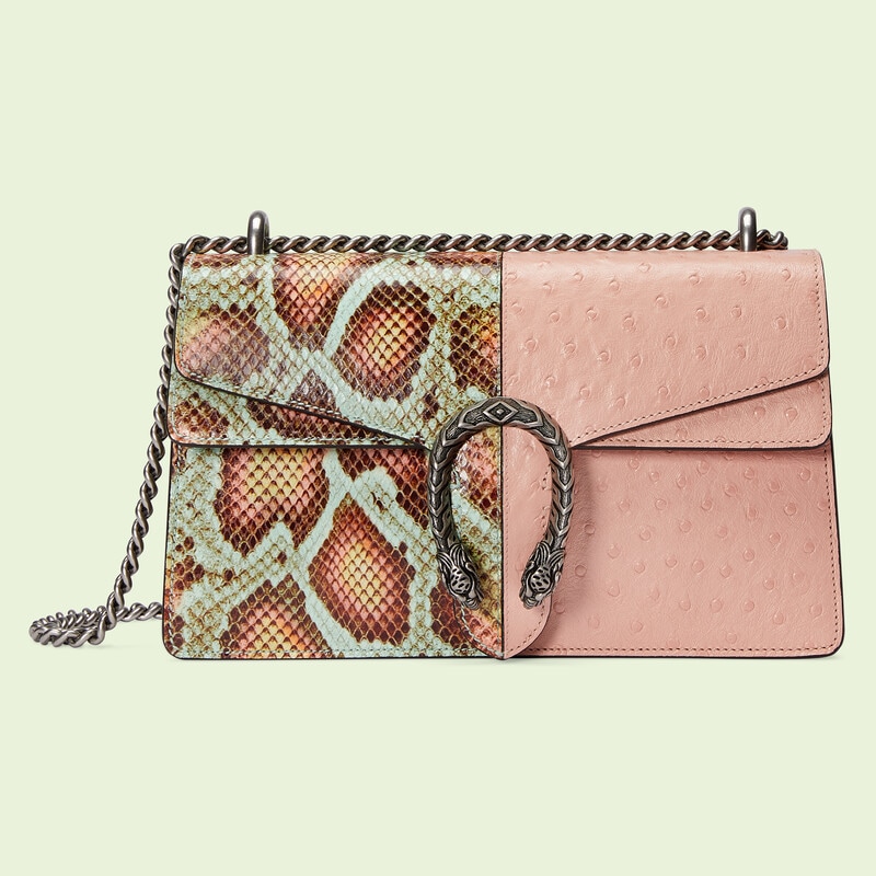 Pink, green, and brown Gucci Dionysus python small shoulder bag 