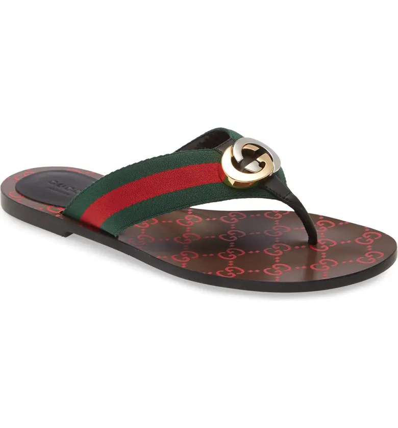 Red and Green Gucci Kika GG Web Flip Flop 