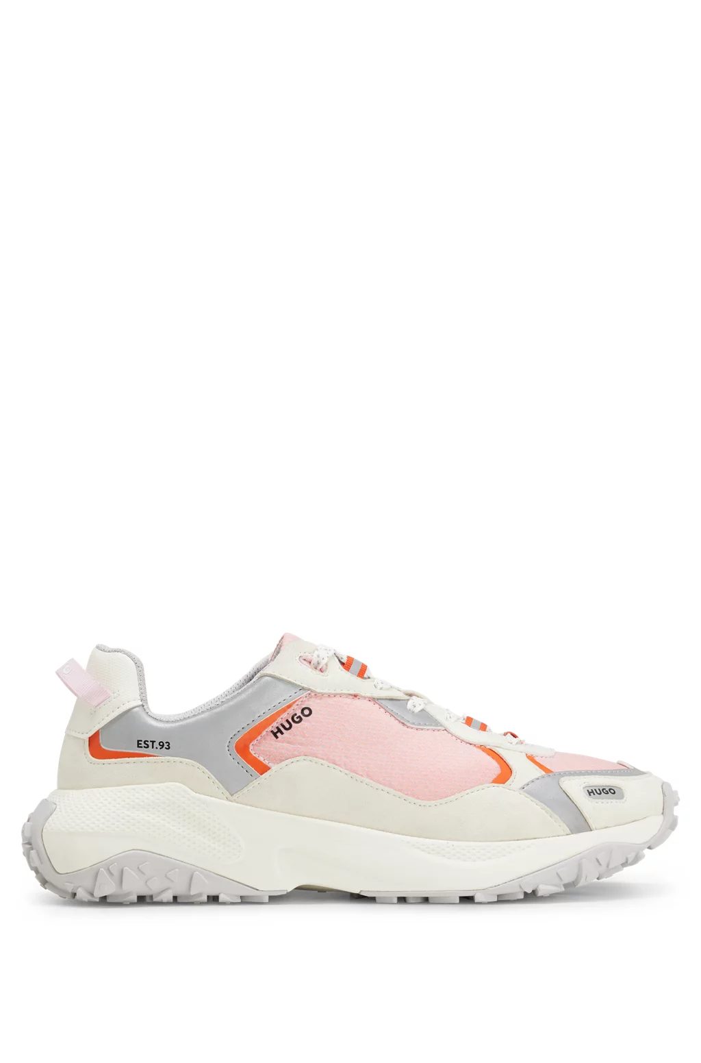 White, pink, orange, and grey HUGO Hybrid Trainers With Logo Details 