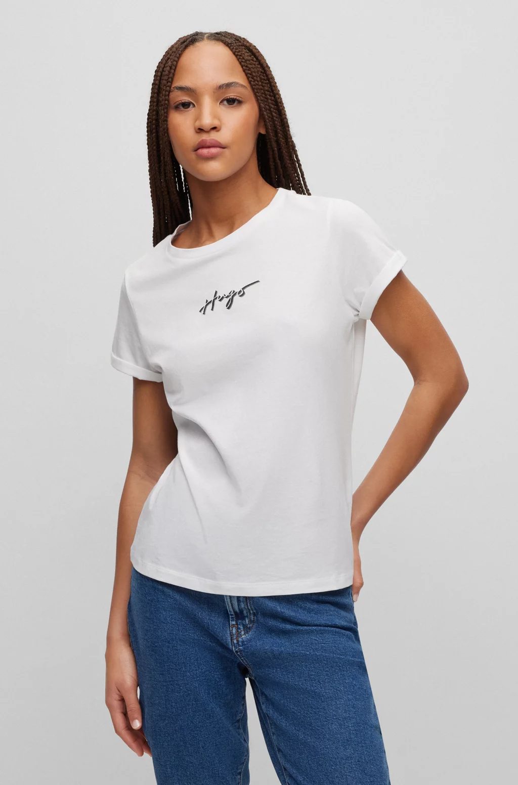 White HUGO Cotton-Jersey Slim-Fit T-Shirt With Graffiti-Style Logo