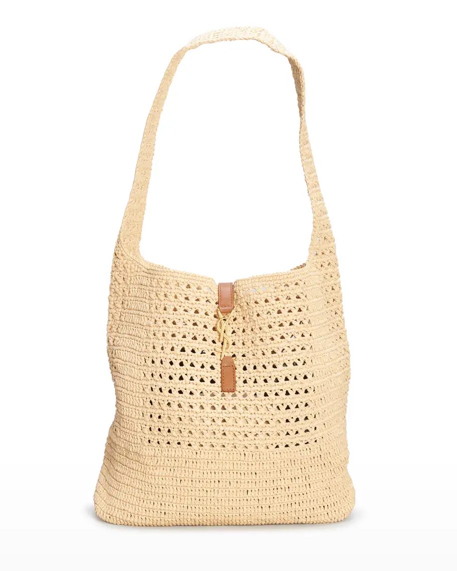 Beige Saint Laurent YSL Crochet Raffia Hobo Bag 