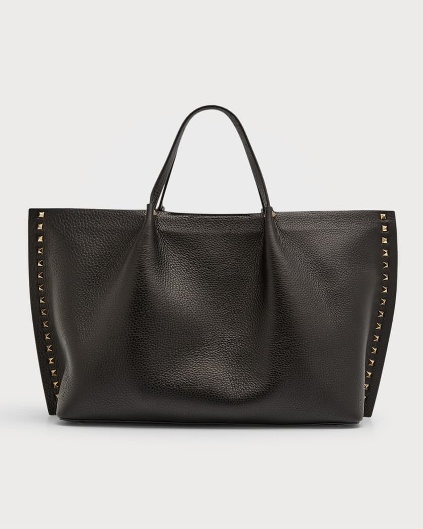 Black Valentino Rockstud Medium Calfskin Tote Bag 