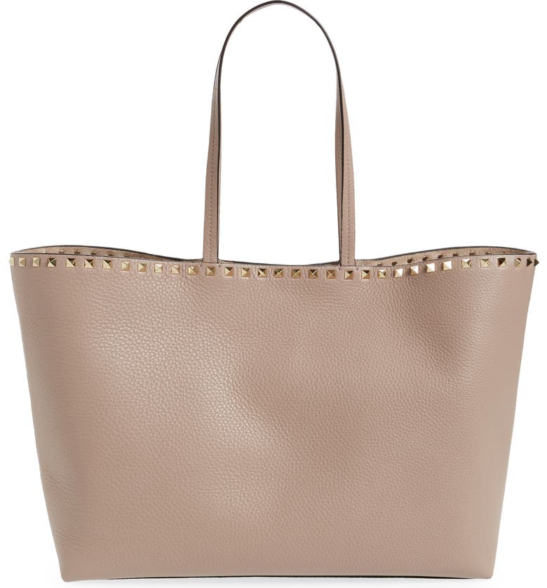 Taupe Valentino Rockstud Calfskin Leather Tote 