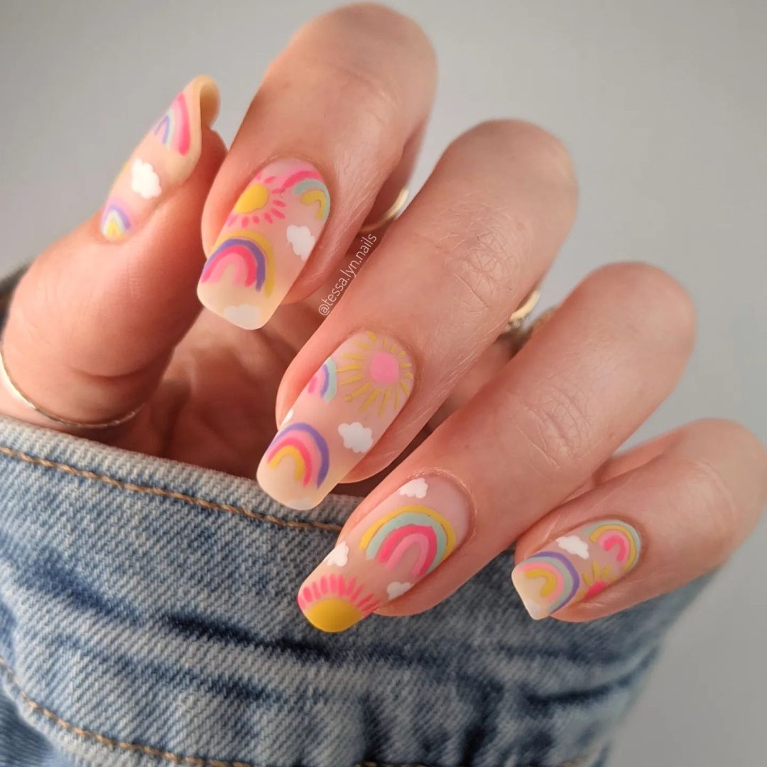 Chic neutral rainbow nails