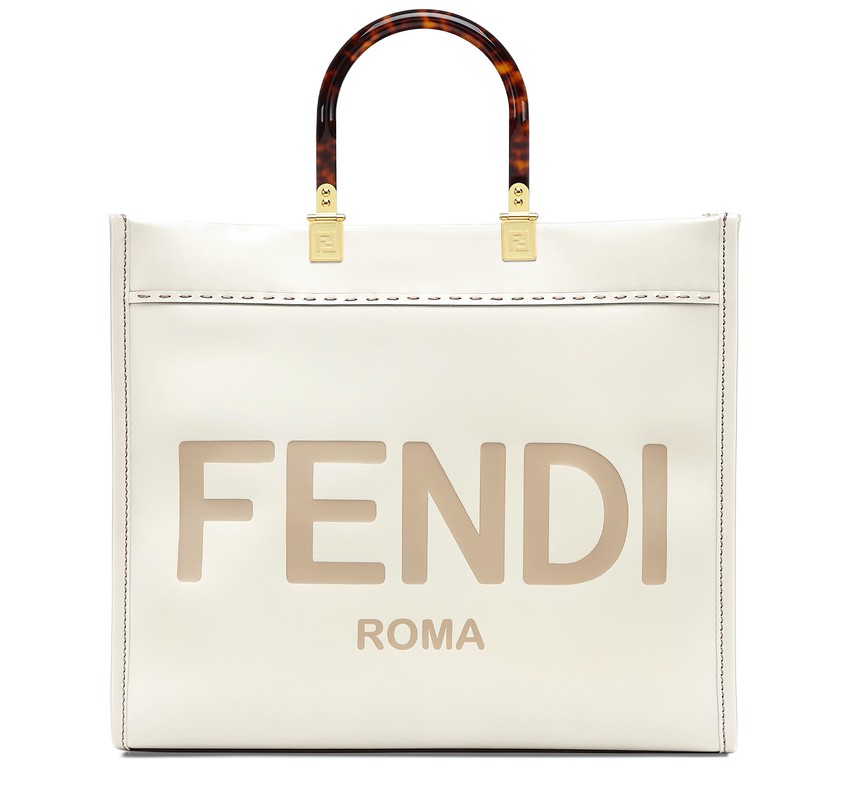 White Fendi Sunshine Medium Leather Shopper Tote Bag 