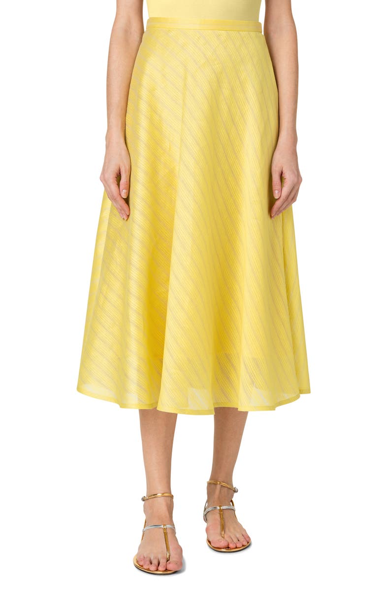 Yellow Akris Punto Stripe Jacquard Linen & Silk Skirt 