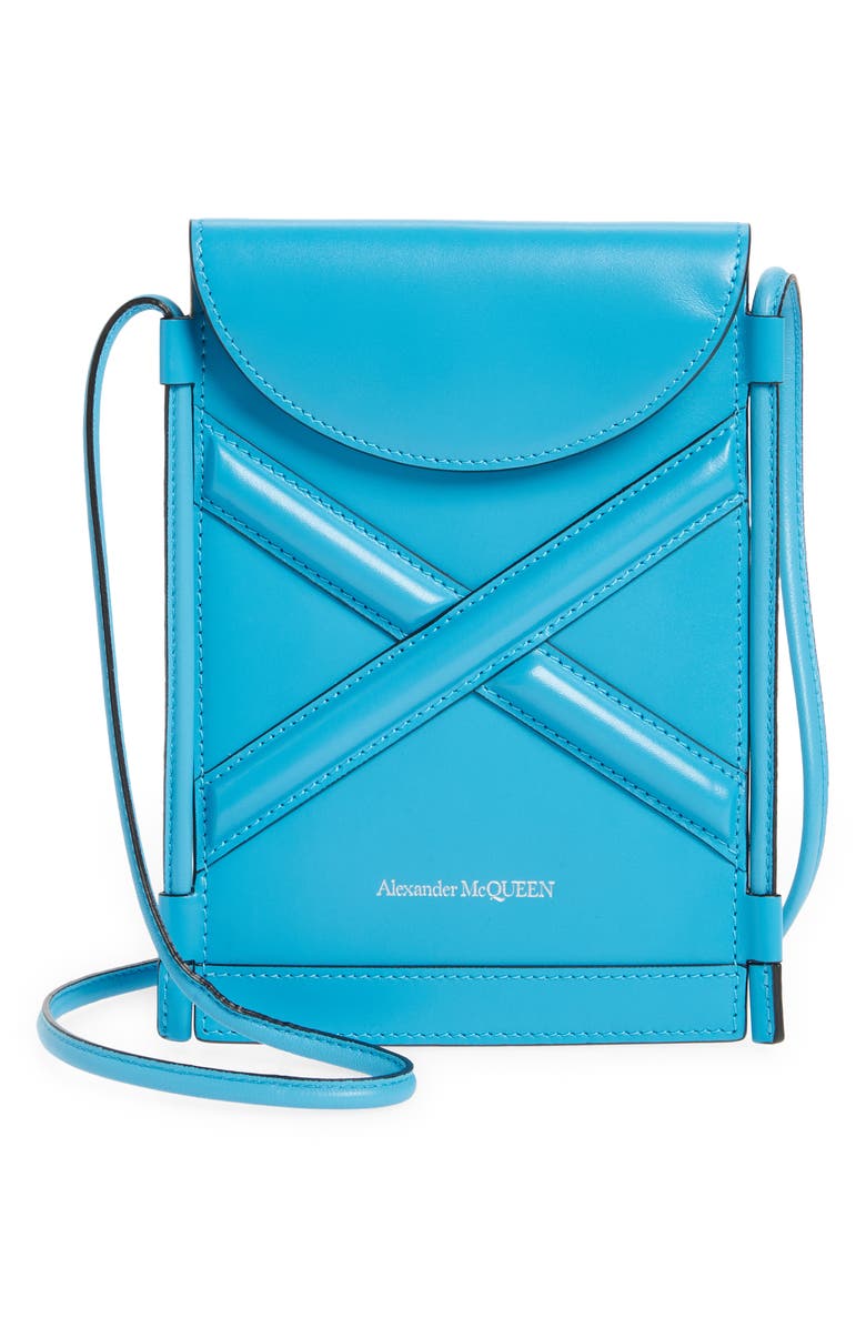 Blue Alexander McQueen The Curve Leather Crossbody Phone Case 