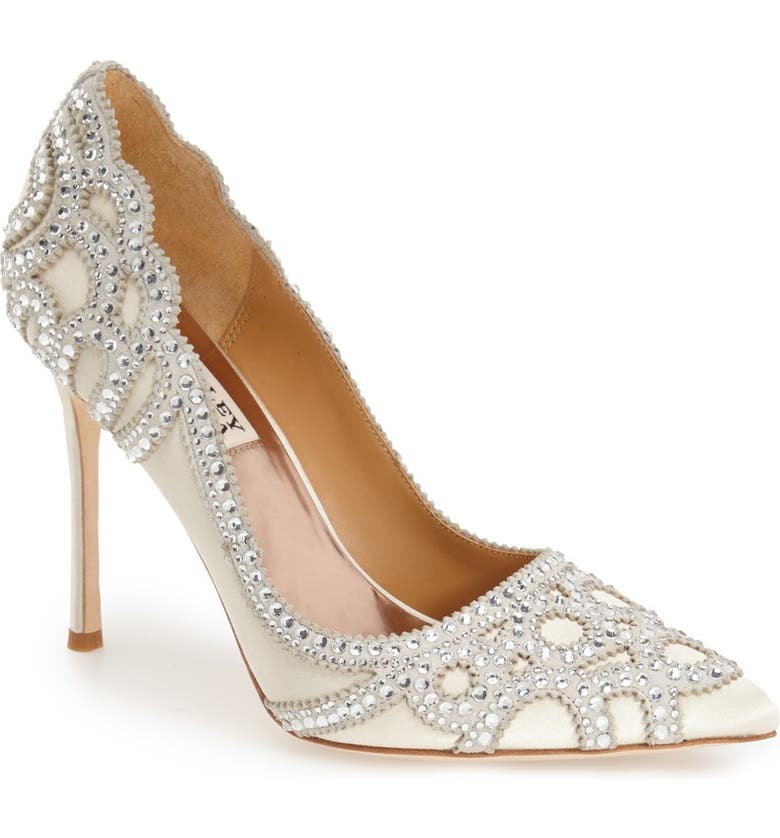 Ivory and silver Badgley Mischka Collection Rouge Pointed Toe Pump 