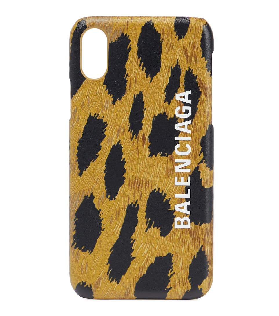 Tan, black, and white Balenciaga Leopard-print leather iPhone X case 