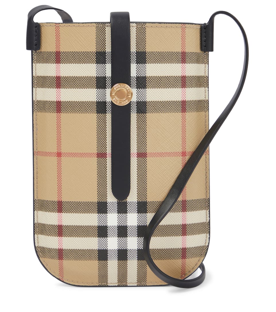 Beige, white, black and red Burberry Vintage Check phone pouch 