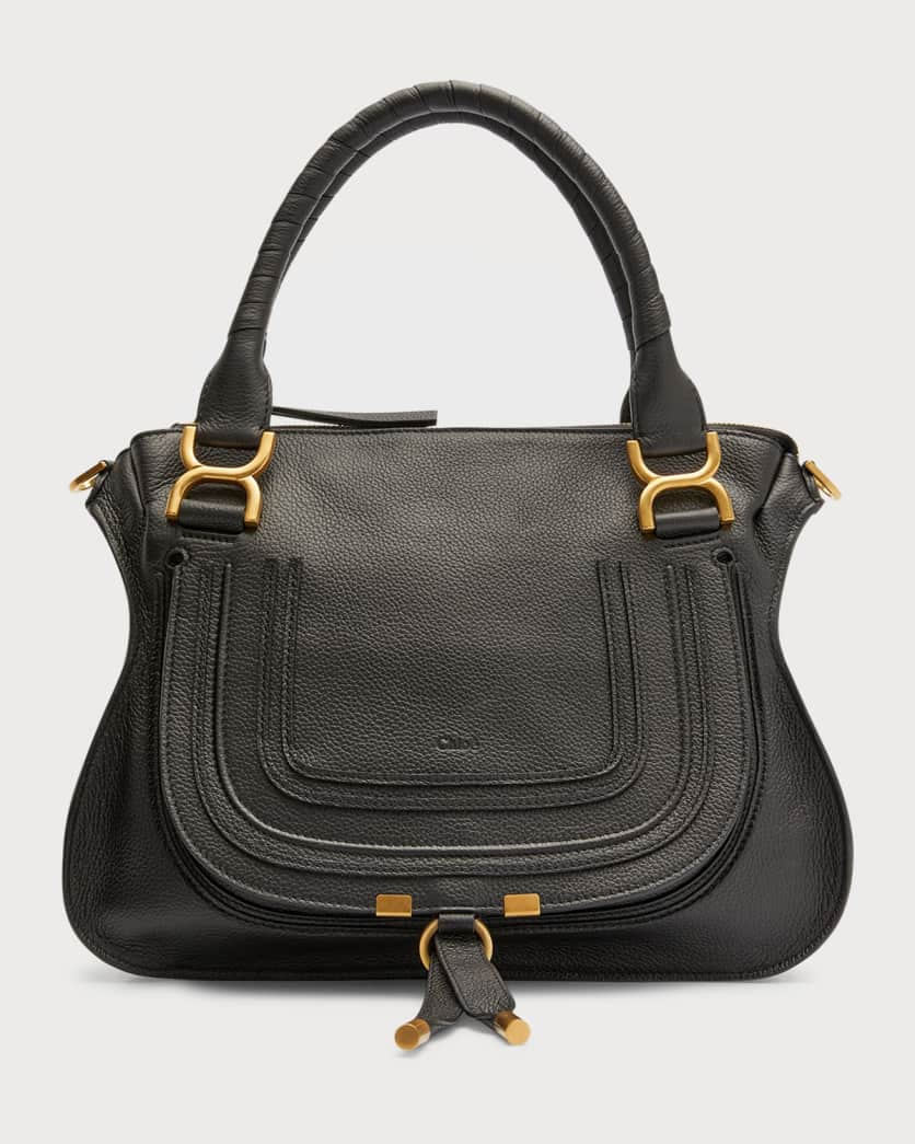 Black Chloe Marcie Medium Zip Leather Satchel Bag 