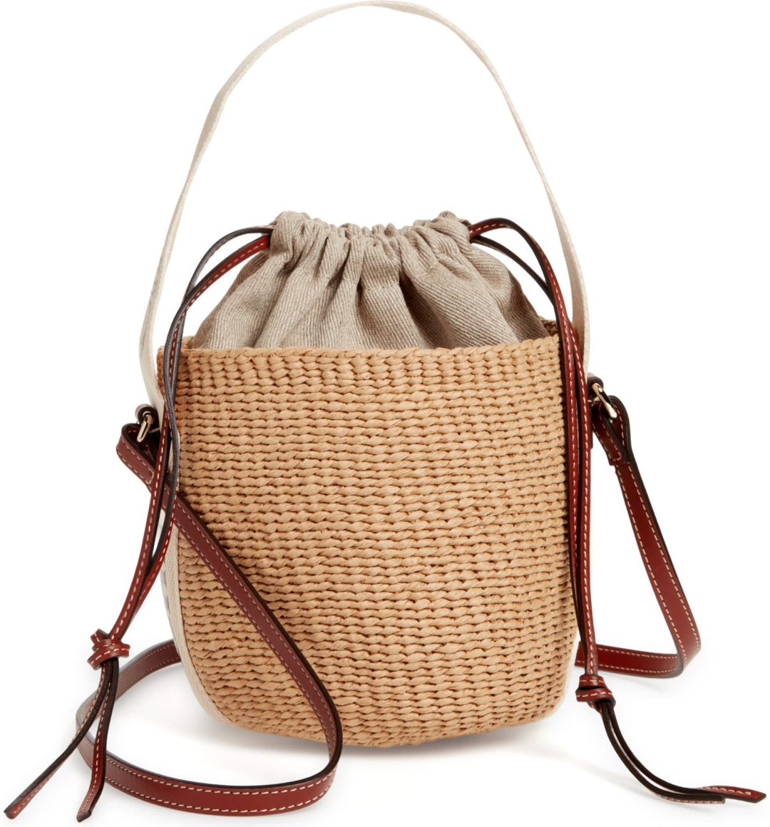 Tan, off white, and neutral Chloe Woody Basket Bucket Bag 