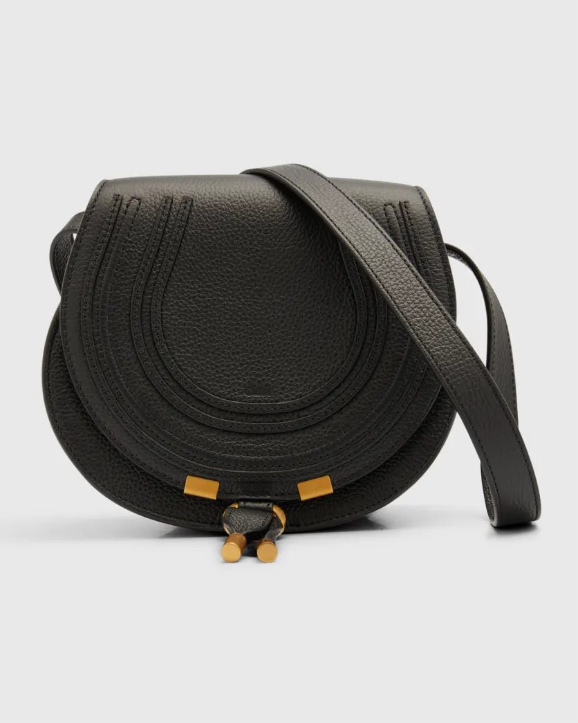 Black Chloe Marcie Small Whipstitch Saddle Crossbody Bag 