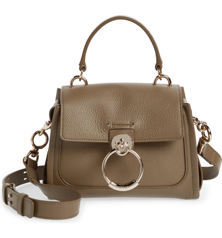 Brown Chloe Mini Tess Leather & Suede Top Handle Bag 