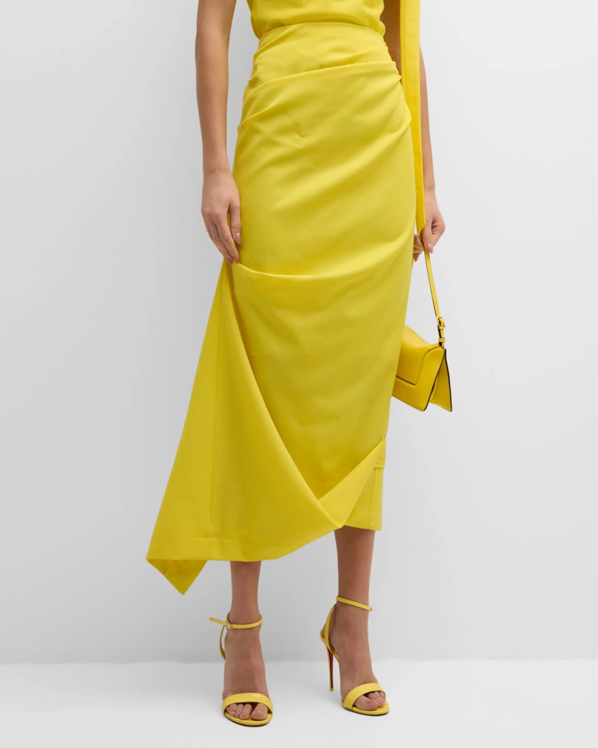 Yellow Christopher John Rogers Asymmetric Draped Midi Skirt 