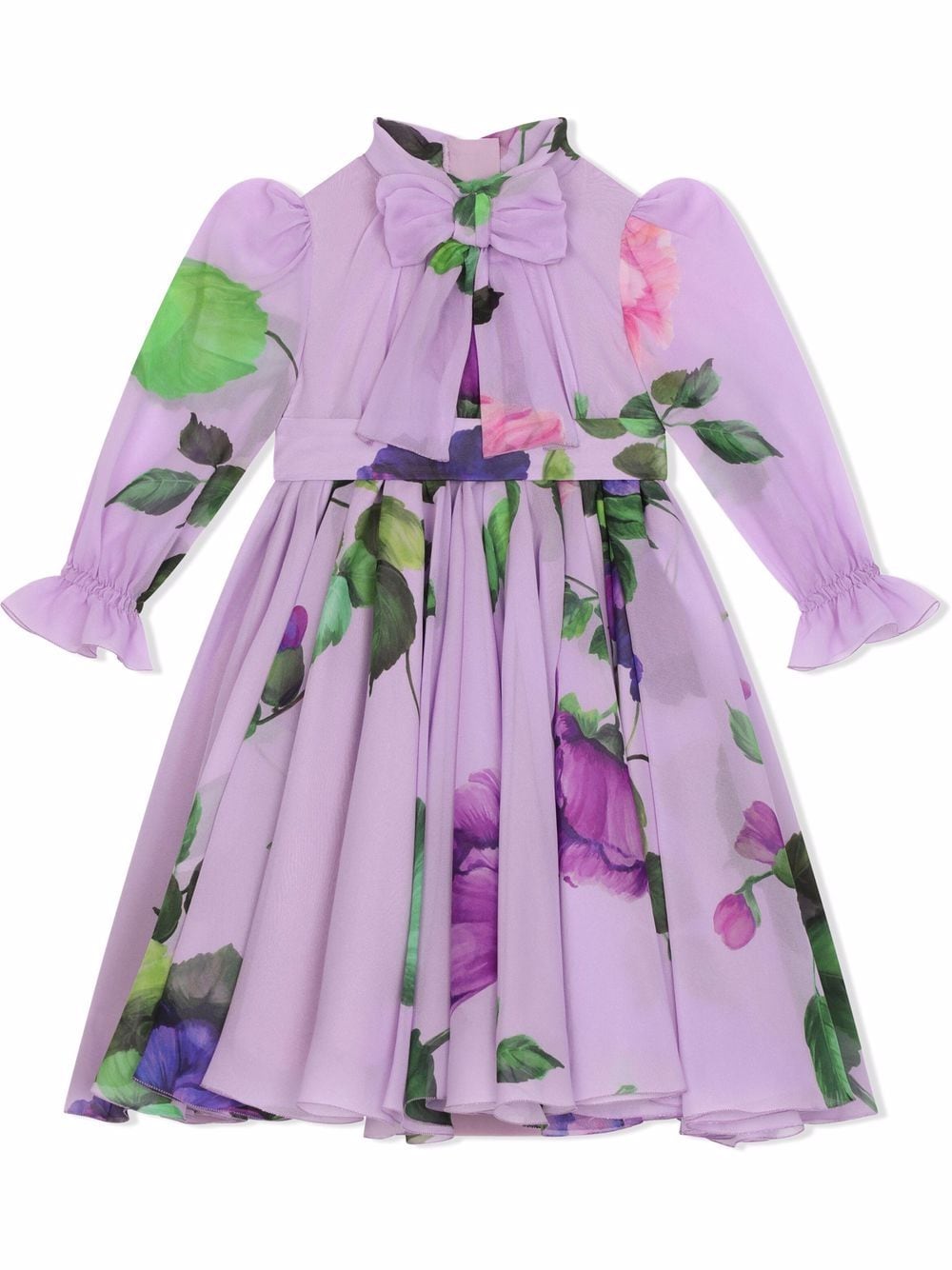 Purple Dolce and Gabbana Kids floral-print pussybow dress 