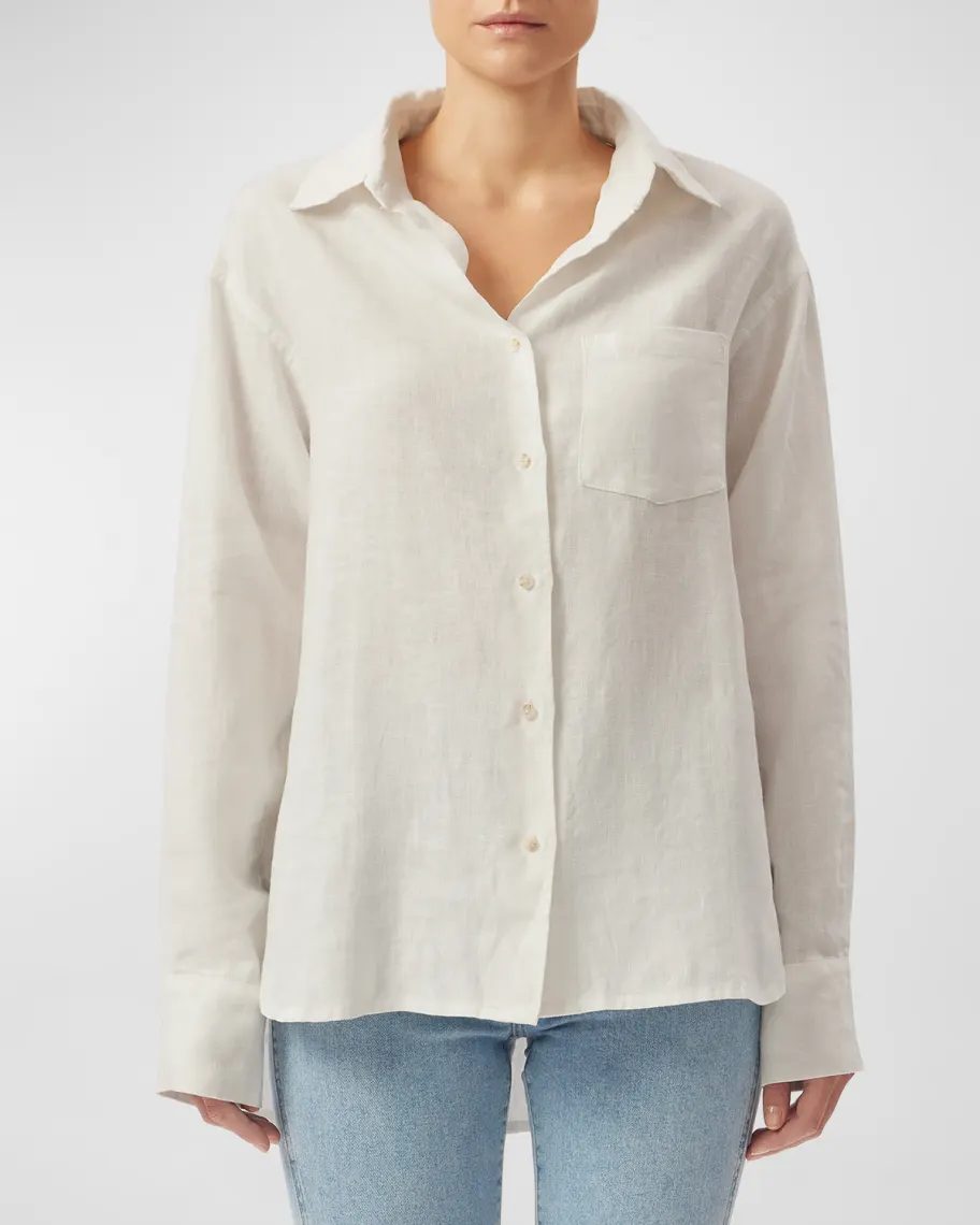 White DL1961 Premium Denim Faye Linen Button-Front Shirt 