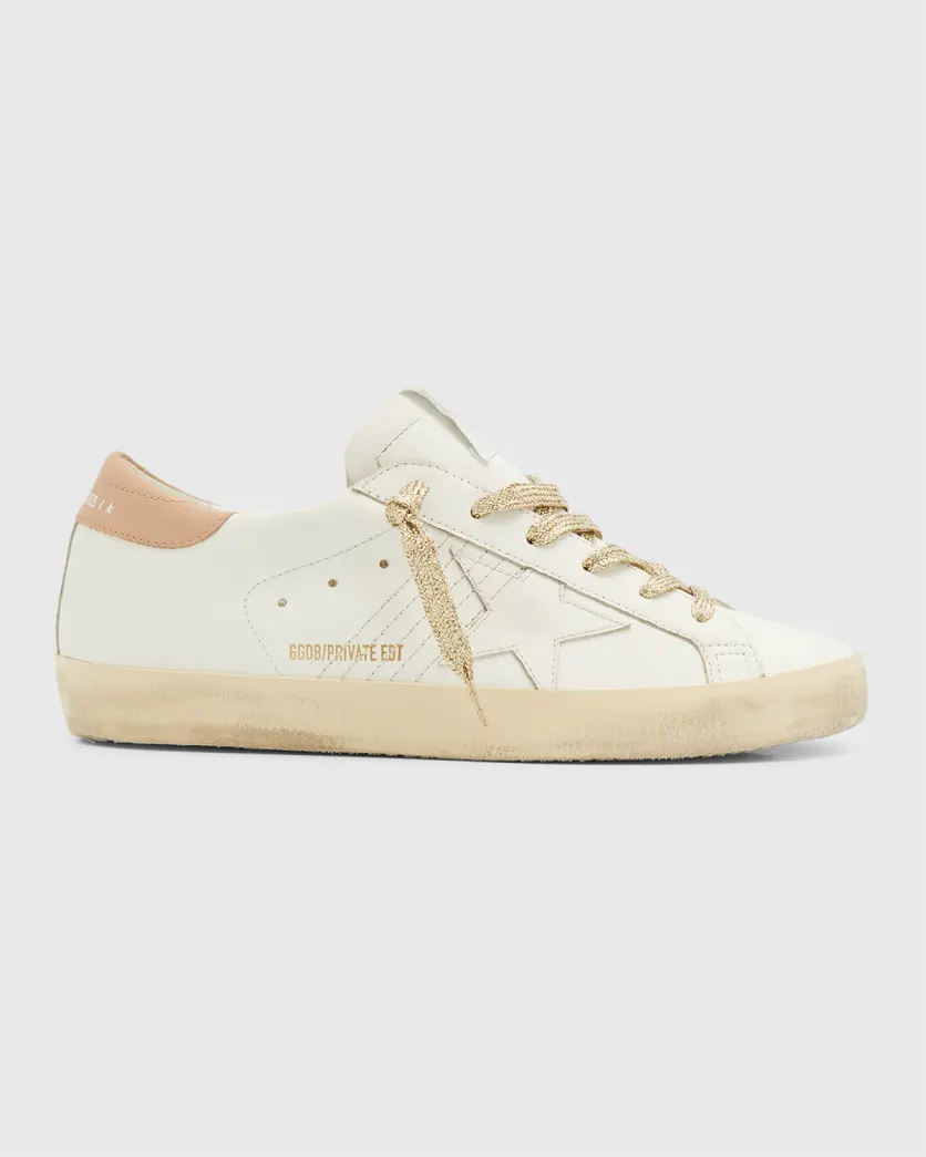 White and gold Golden Goose Superstar Leather Glitter Low-Top Sneakers 