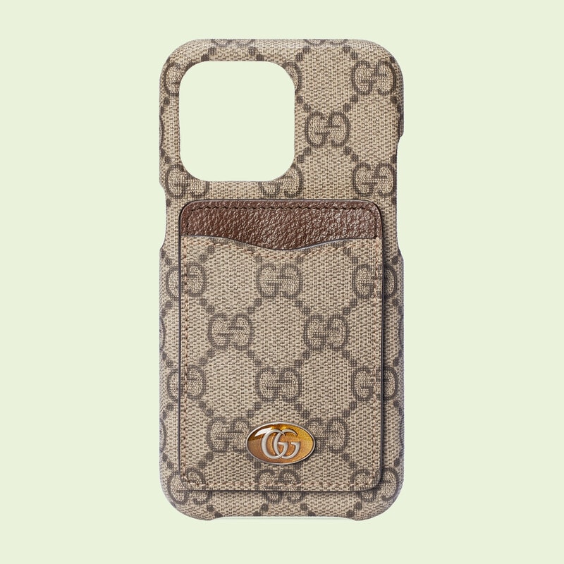 Beige and brown Gucci Ophidia case for iPhone 13 Pro 