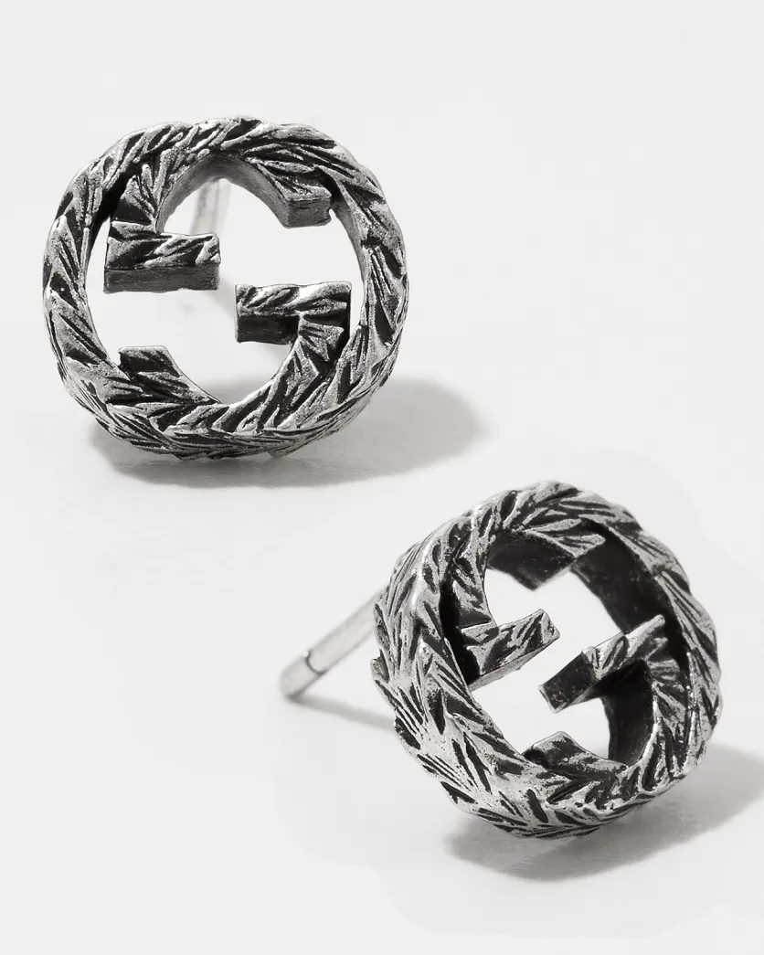 Aged silver Gucci Interlocking G 10mm Stud Earrings 