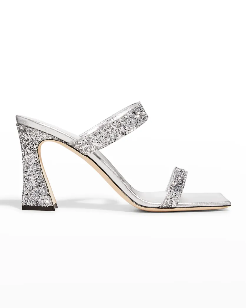 Silver Giuseppe Zanotti Glitter Metallic Two Band Sandals 