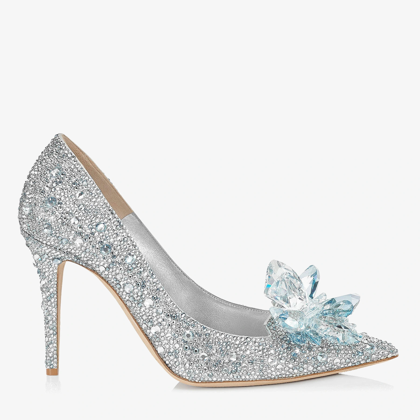 Best designer wedding shoes: Silver Jimmy Choo Alia Crystal Covered Pointy Toe Pumps 