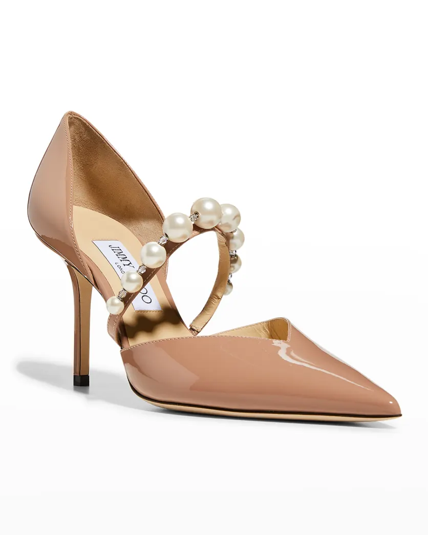 Rose pink Jimmy Choo Aurelie d'Orsay Pearly Band Pumps 