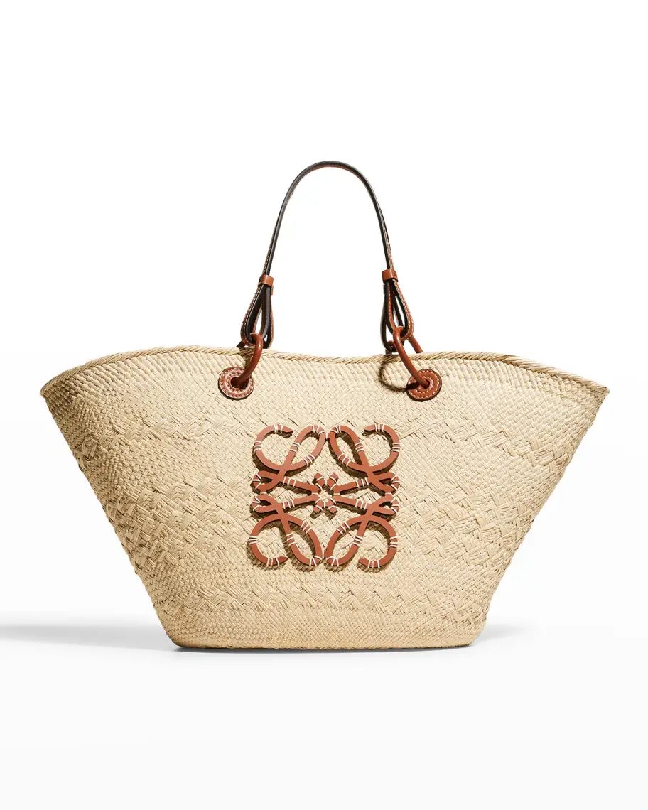 Beige and tan Loewe x Paula's Ibiza Anagram Basket Tote Bag 