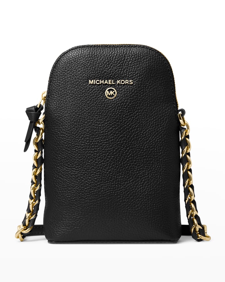 Black Michael Kors Jet Set Small Leather Phone Crossbody Bag 