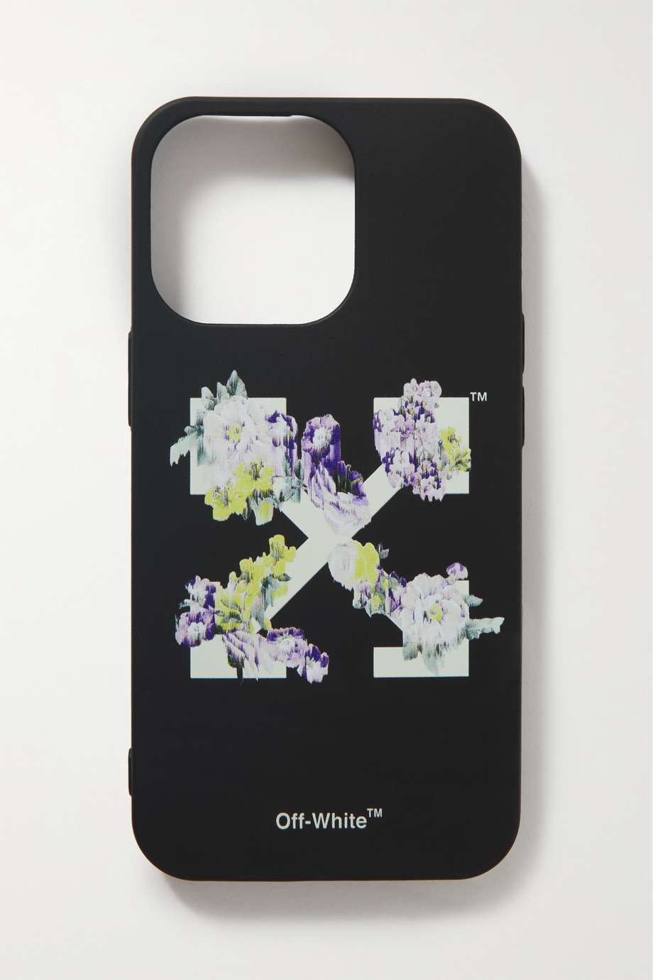 Black, white, purple, and green Off White Printed TPU iPhone 13 Pro phone case 