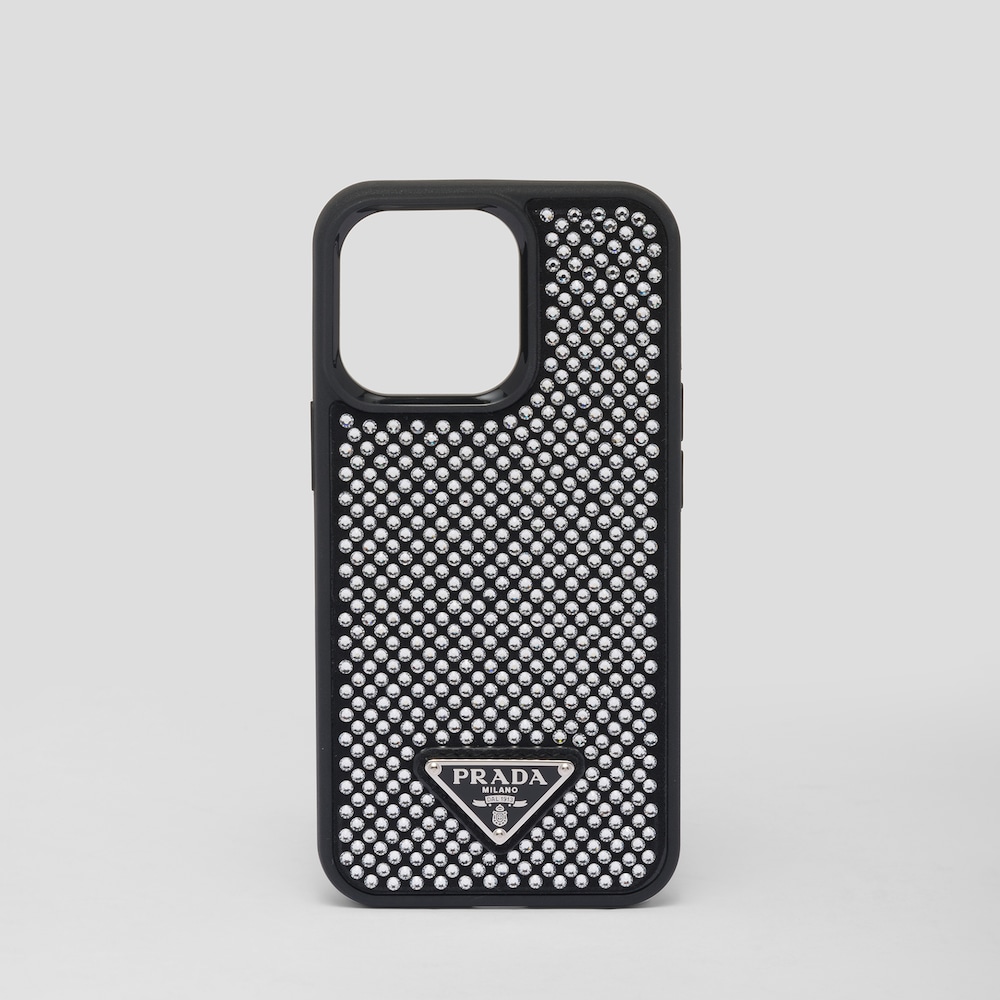Black and silver Prada Crystal Triangle Logo iPhone Case