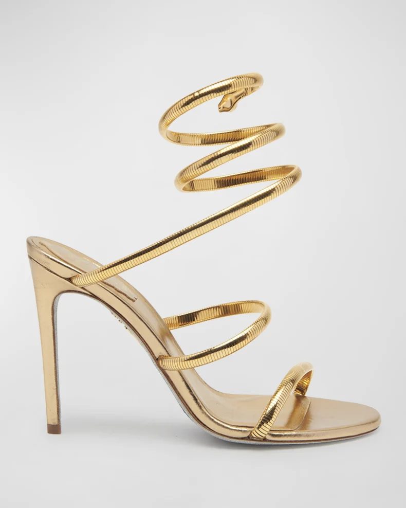 Gold Rene Caovilla Omega Snake Spiral-Wrap Stiletto 