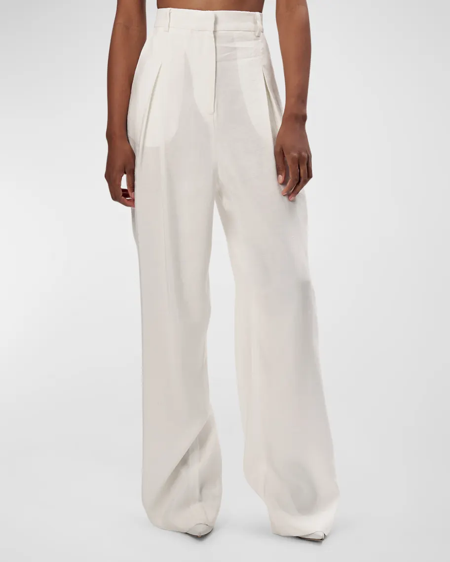 White Ronny Kobo Diego Wide-Leg Linen & Cotton Pants 