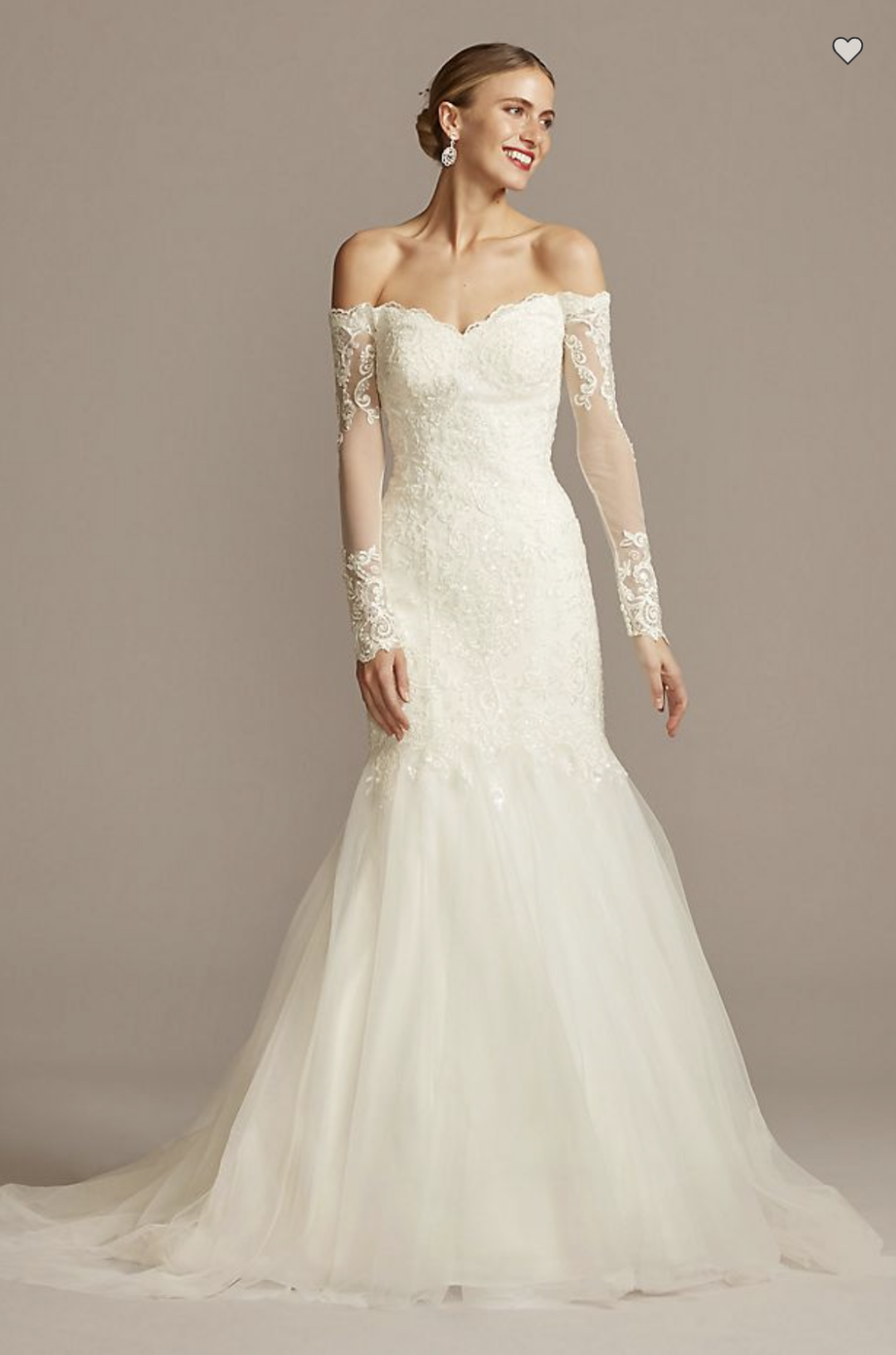 Affordable embellished affordable wedding dress with long lace sleeves