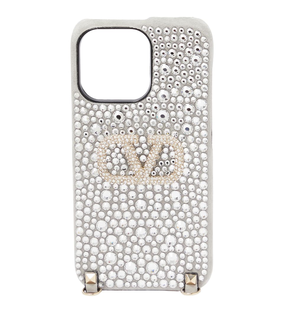 Silver Valentino Garavani VLogo iPhone 13 Pro embellished case 