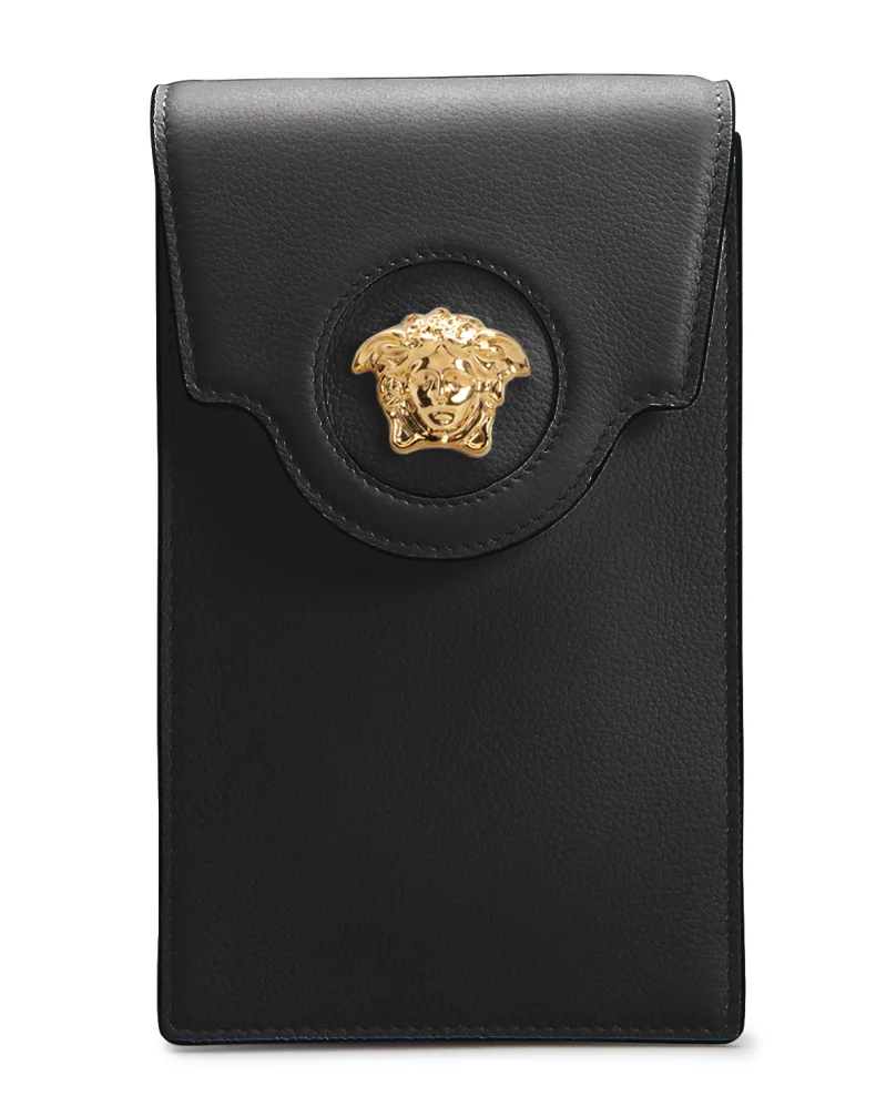 Black and gold Versace La Medusa Phone Pouch Bag 