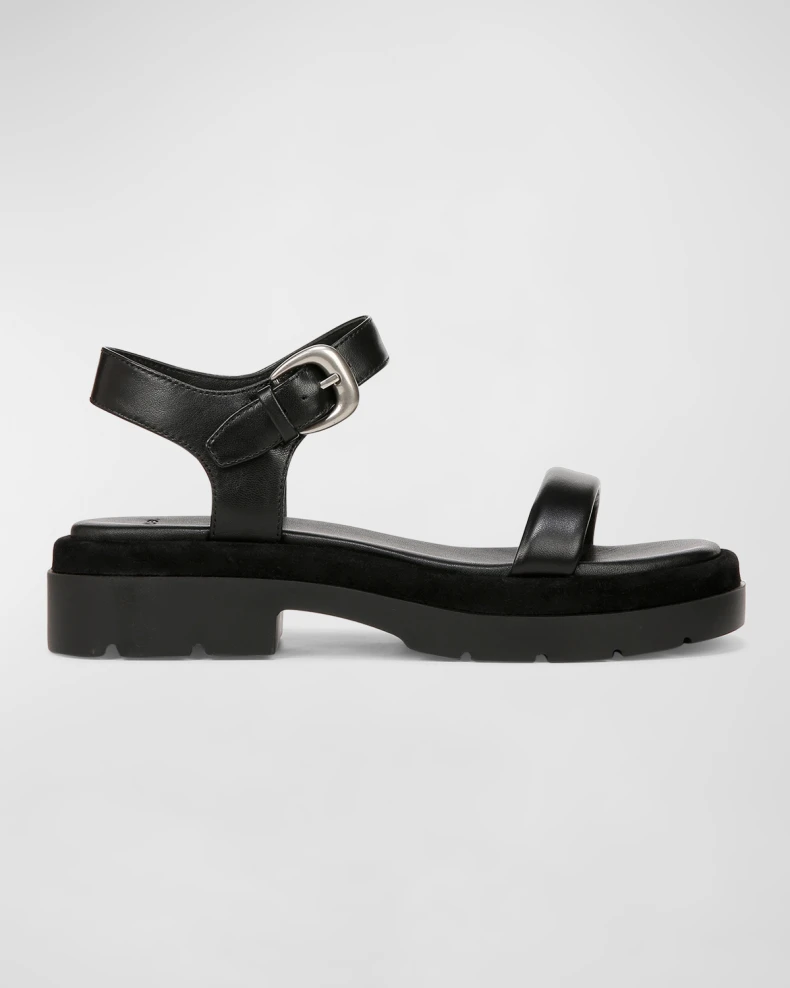 Black Vince Heloise Leather Easy Comfort Sandals 