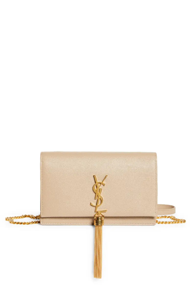 Beige YSL Kate Tassel Leather Wallet on a Chain 